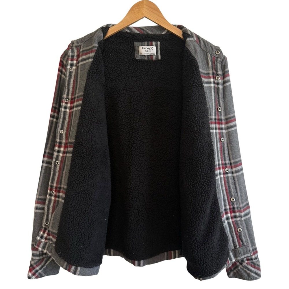 Hurley Sherpa Lined Snap Buttons w/ Pockets‎ 100% Cotton Shacket Men Size S #418 - Picture 3 of 11